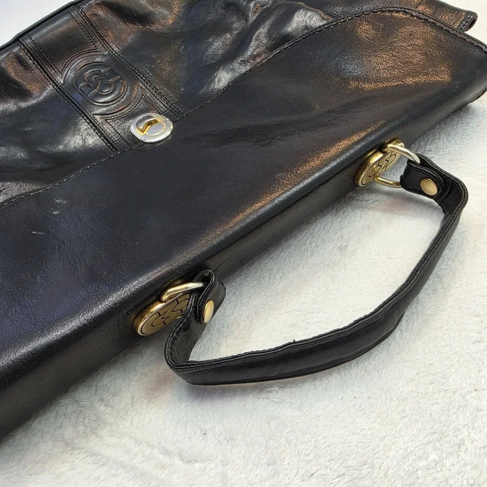 Vintage Mariano Orlandi Black Genuine Leather Satchel Top Handle Bag Italy VTG